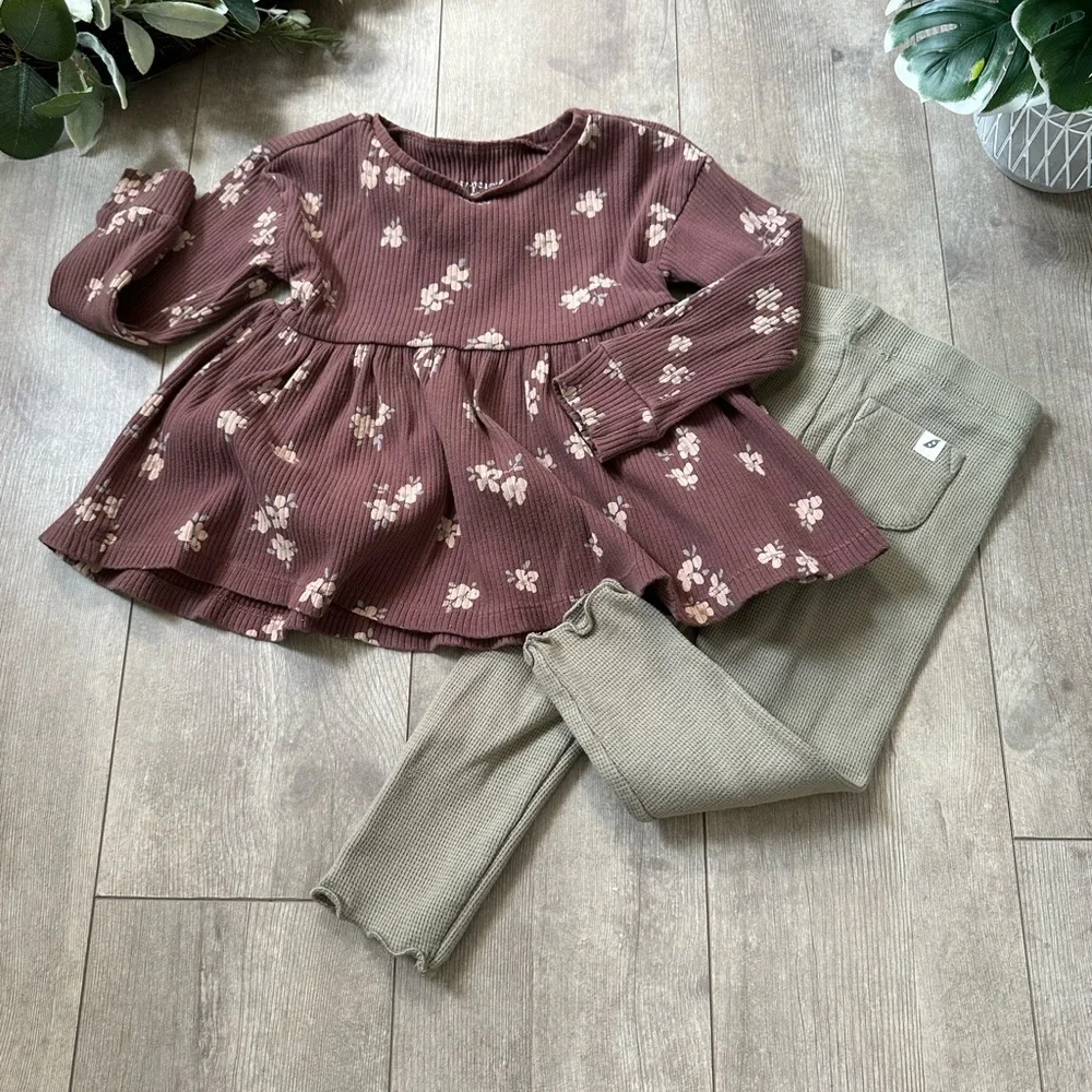 Easy Peasy Organic Cotton Boho Outfit Set Toddler Girl Rustic Floral